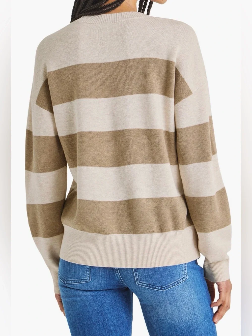 Splendid Oat Beige Striped Crewneck Sweater Small Cozy Wool Blend Knit